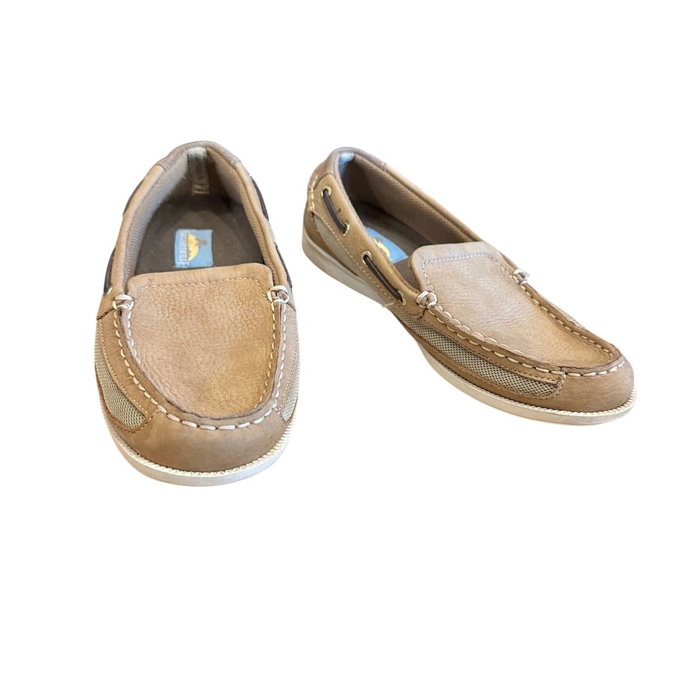 Margaritaville Cape Code Slip Boat Shoes Tan Leather Mesh Women's 8.5 Nautical